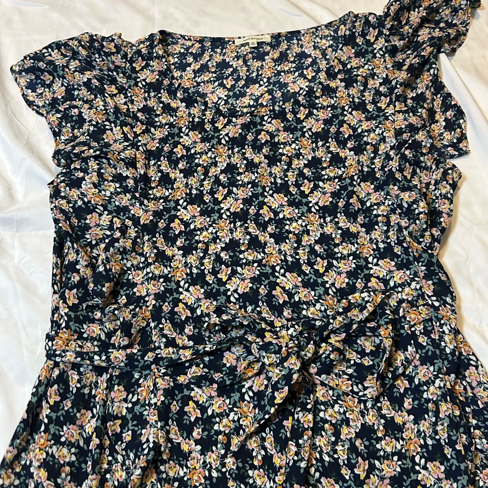 Max Studio Floral Print Ruffle Sleeve Tie Waist Dress Navy Pink Size 1X. NWOT - Picture 4 of 14
